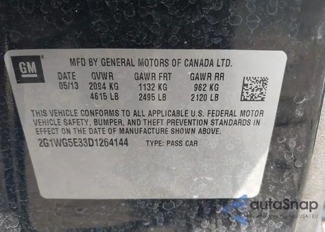 2013 Chevrolet Impala Lt z USA, uszkodzony, nr VIN 2G1WG5E33D1264144